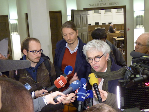 Mr Bourdon and Antoine, interviewed by journalists after the hearing