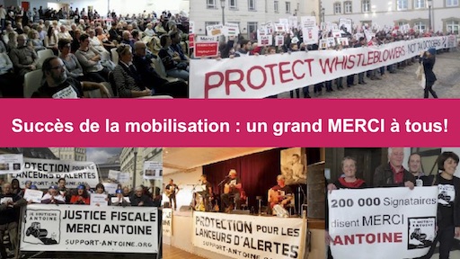 Patchwork de photos prises au cours des diverses mobilisations, avec la légende “Succès de la mobilisation, un grand MERCI à tous!”