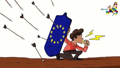 Image of a whistleblower protecting herself from arrows behind an EU shield